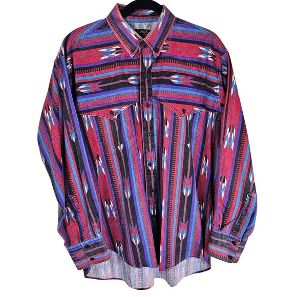 Ruddock Bros Western Button-Up Shirt XXL Red Aztec Stripe Pattern Made In USA - Picture 1 of 6